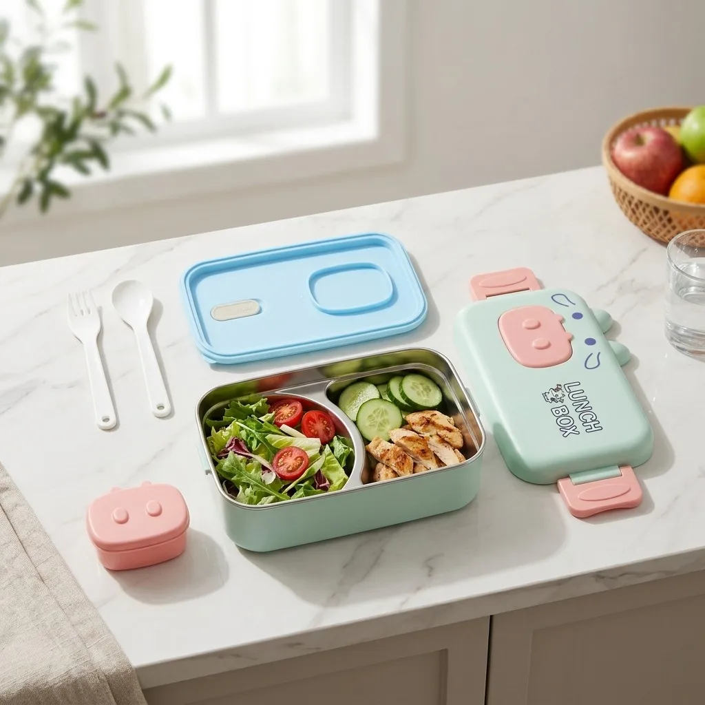 Food Storage With Dividers - 304 Stainless Steel Bento Box Cute